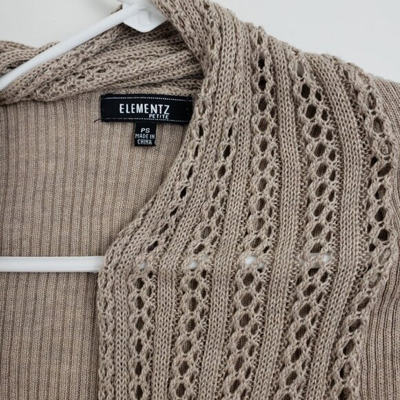 ELEMENTZ Sz PS Cardigan Sweater Tan Taupe Khaki Open Knit Weave Women Petite - Picture 14 of 16